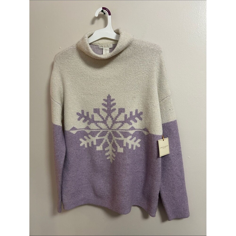 NWT CHRISTIAN SIRIANO Mock Turtle Neck Sweater Snowflake Lavender White Medium